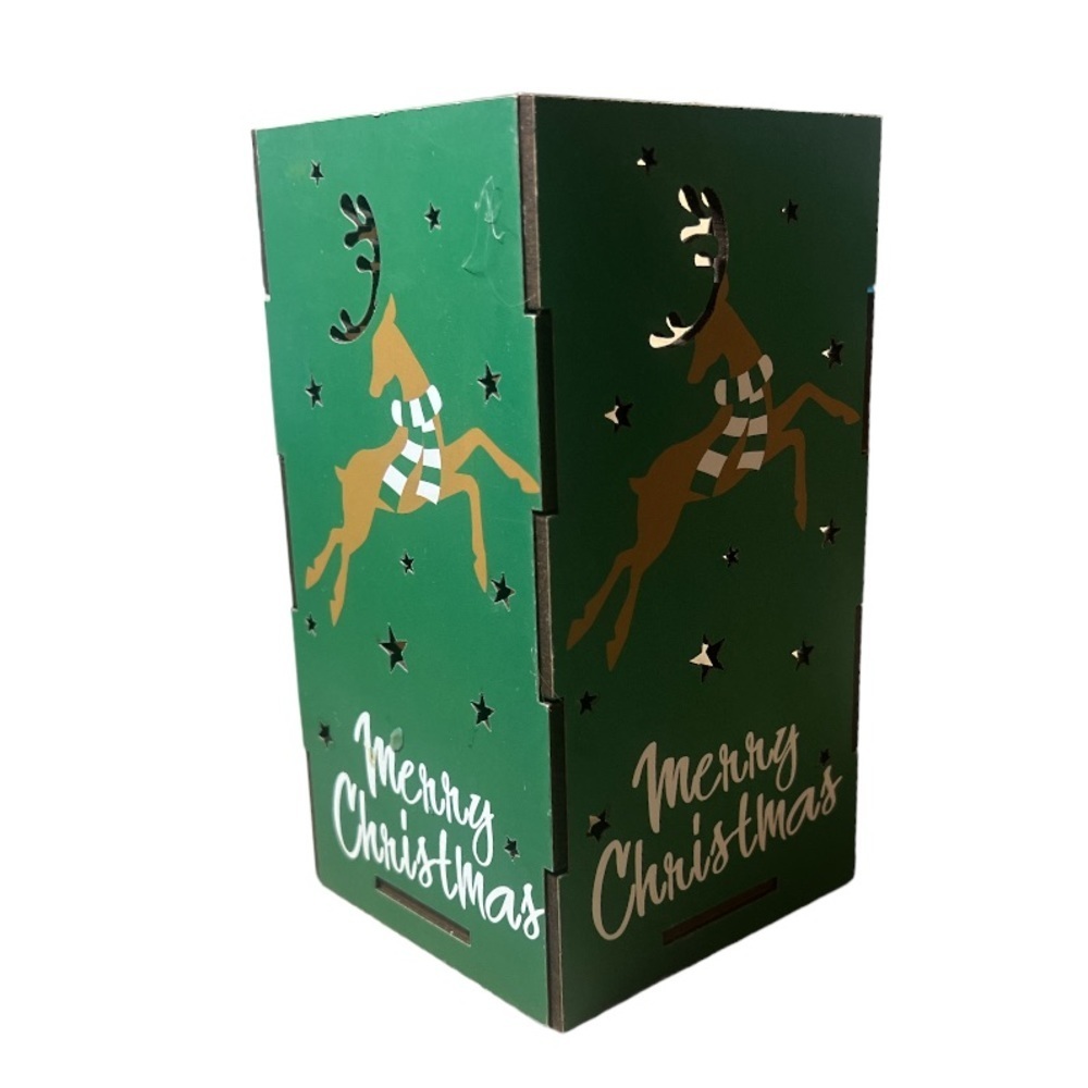 NWT 2 LED Changing Color Wood Lantern Merry Christmas  Reindeer